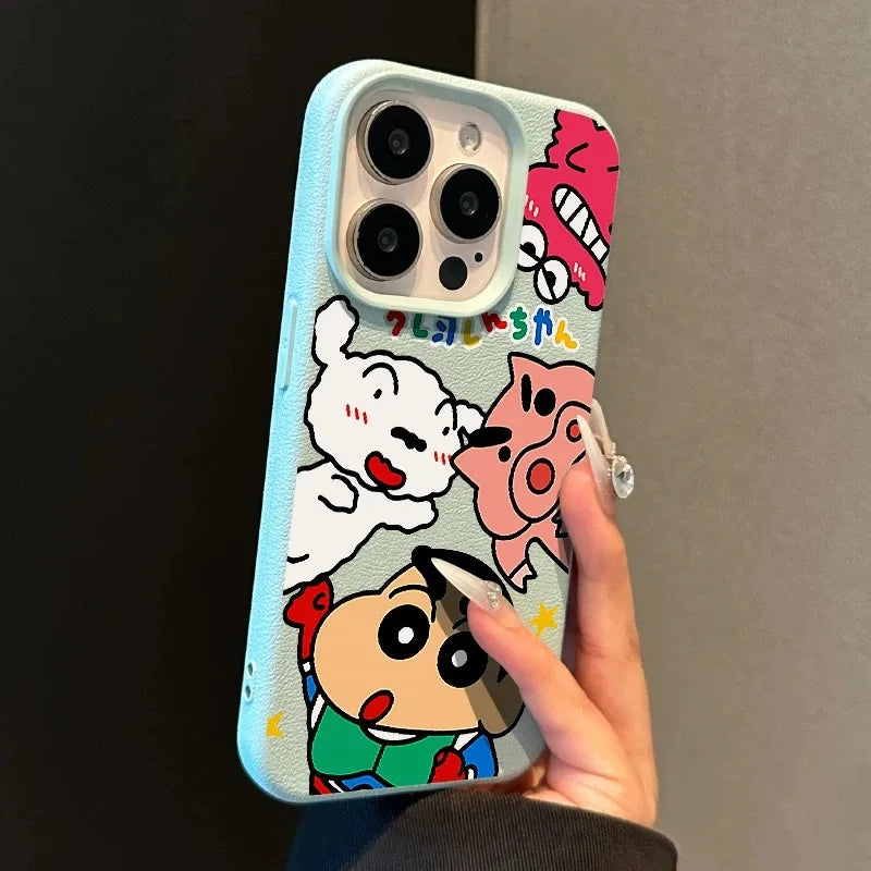 Cute S-Shin-chans Fashion TPU Imitation Leather Phone Case