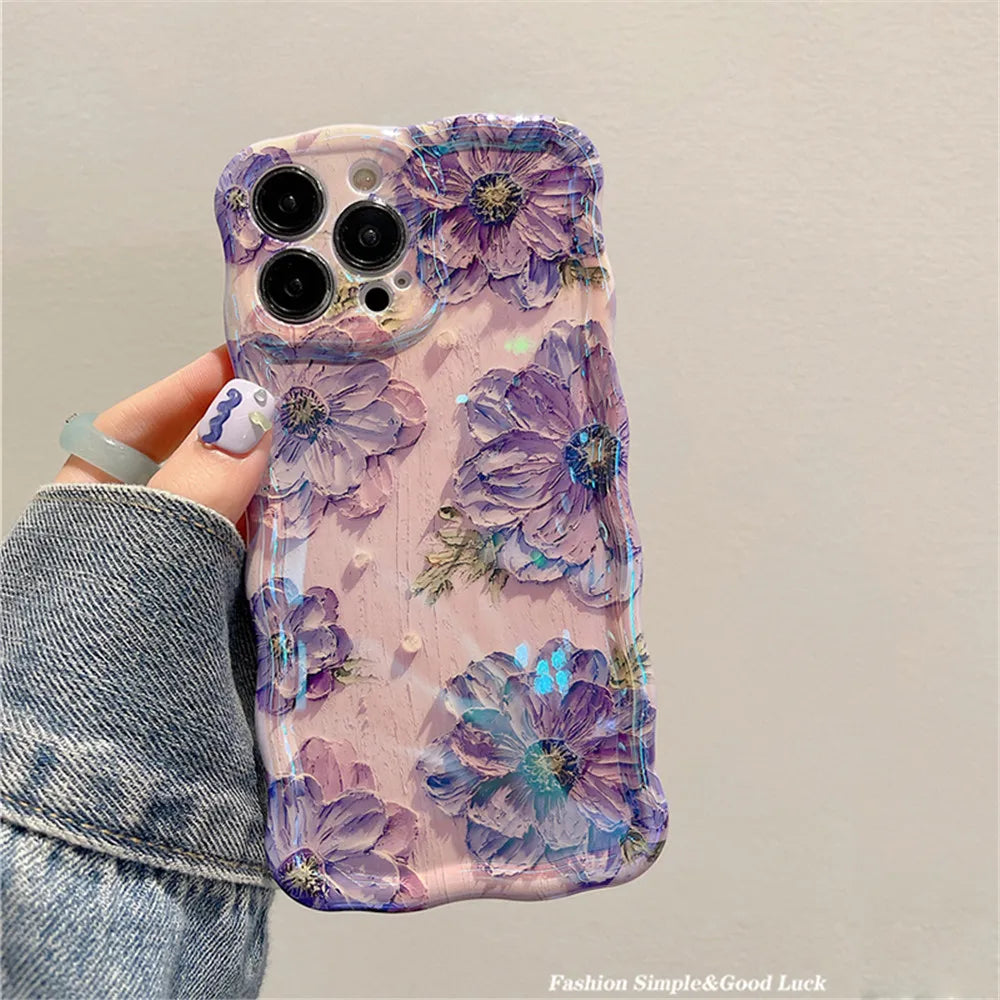 Luxury Laser Oil Painting Flowers Phone Case