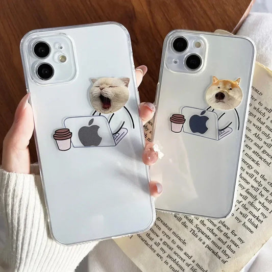 Funny Cartoon Working Cats and Dogs Clear Phone Case