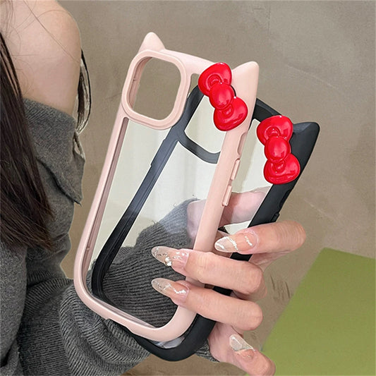 3D Bowknot Cats Ear Transparent Phone Case