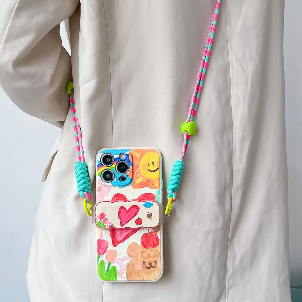 Love Heart Back Clip Lanyard Bracket Phone Case