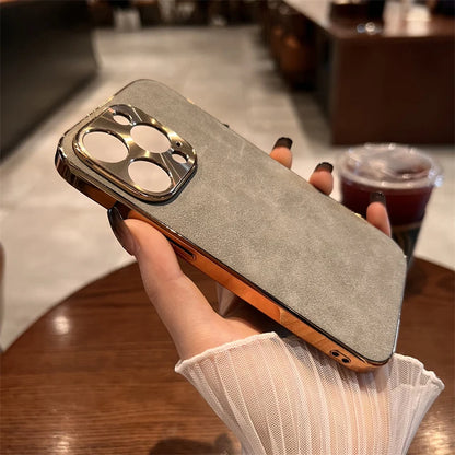 Lambskin Leather Metal Lens Phone Case