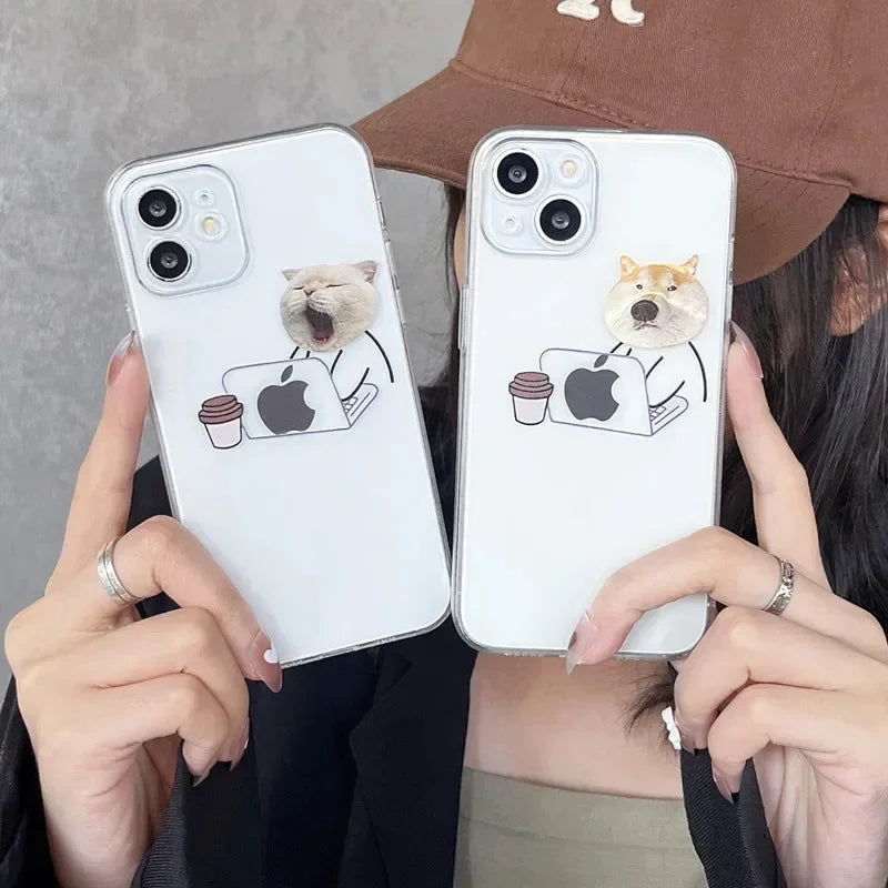 Funny Cartoon Working Cats and Dogs Clear Phone Case