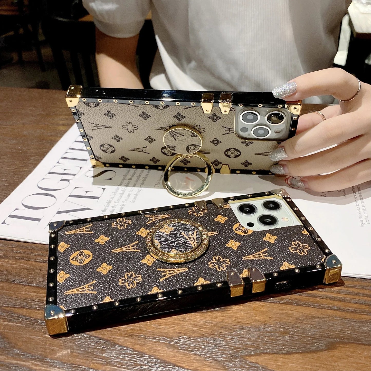 Fashion Glitter Ring Leather Phone Case