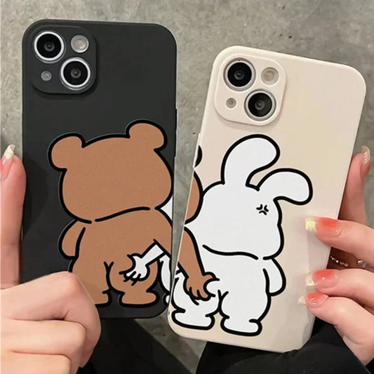 Couple Cartoon Rabbit & Bear Pattern Phone Case