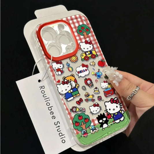 Cartoon Red Checkered Hello Kitty Cute Phone Case