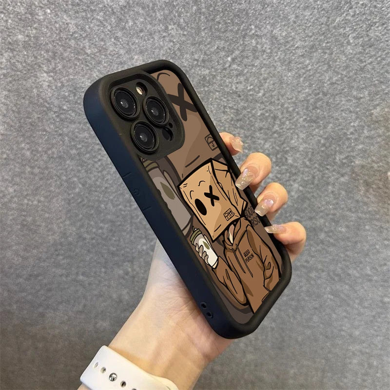 Cartoon Box Man Pattern Silicone Phone Case
