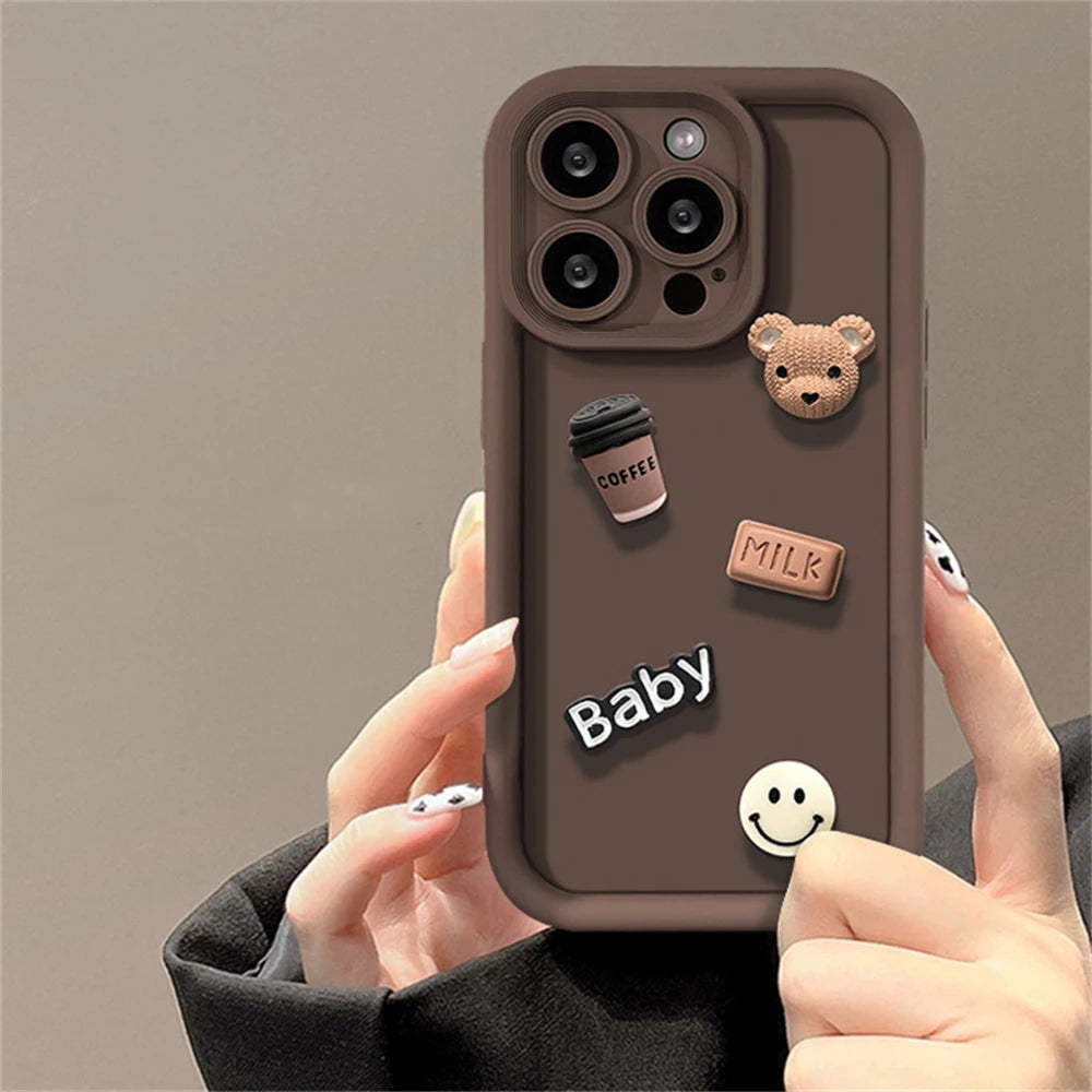 Cute Cartoon 3D Coffee Bear Phone Case