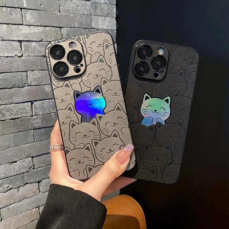 Luxury Cartoon Cats Laser Phone Case