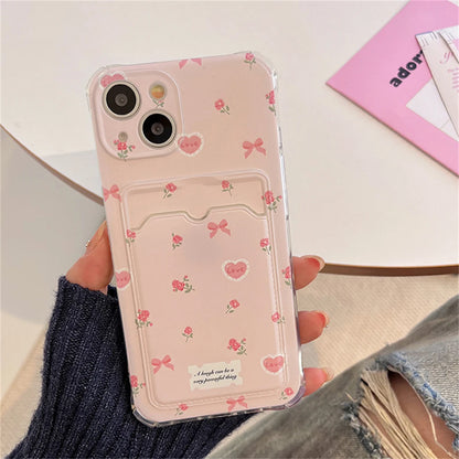 Cute Love Heart Flower Wallet Card Holder Bag Phone Case