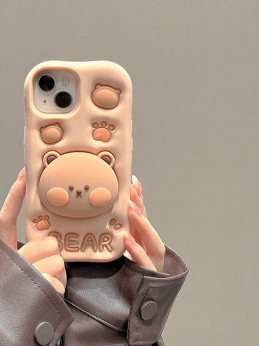 Lovely 3D Bear Hidden Holder Stand Silicone Phone Case