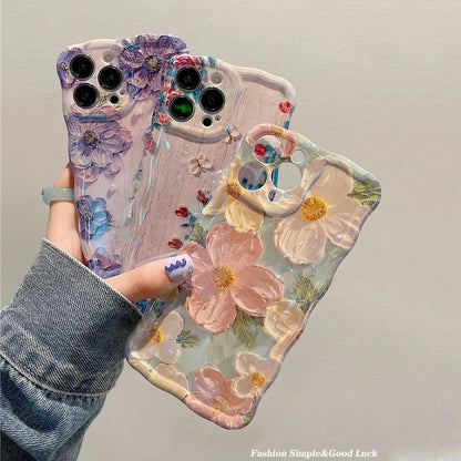 Luxury Laser Oil Painting Flowers Phone Case