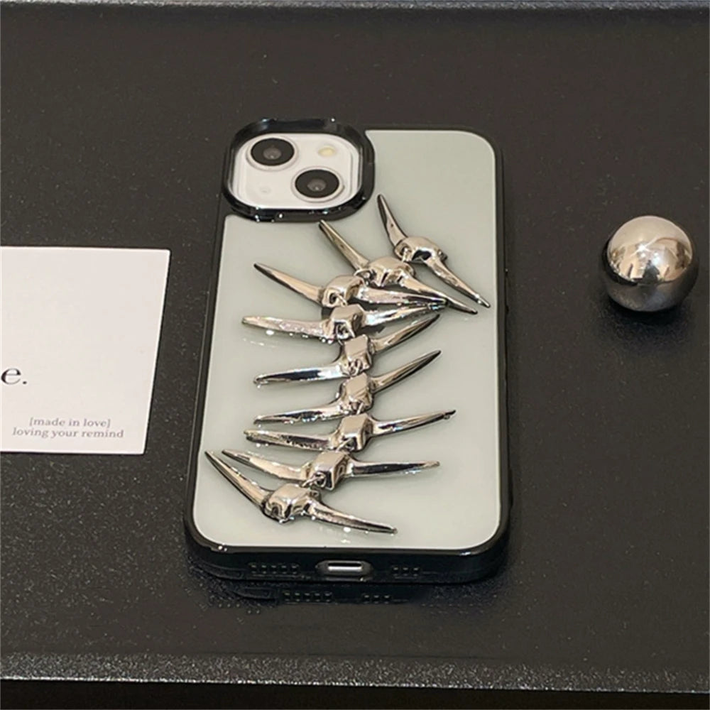 3D Metal Fish Bone Clear Phone Case