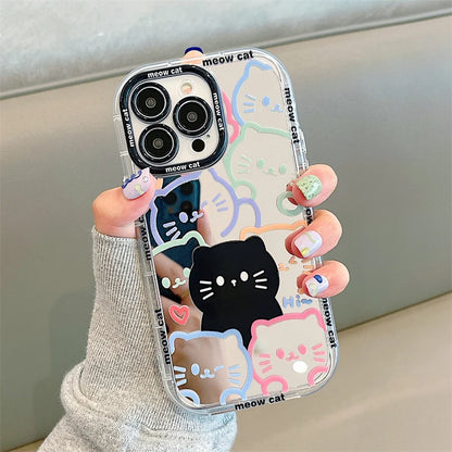 Plating Mirror Painted Lines Cute Cat Phone Case