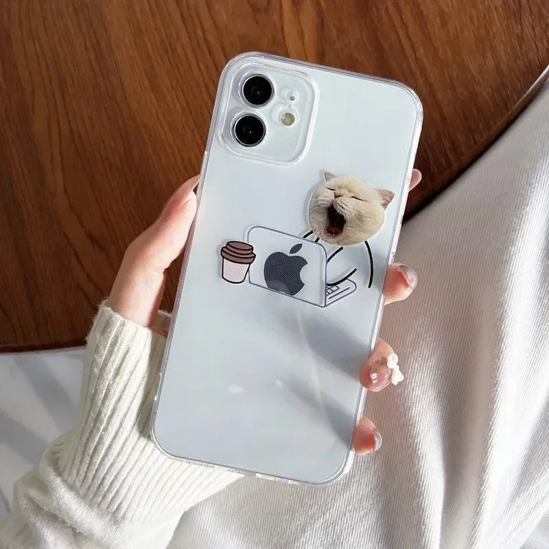 Funny Cartoon Working Cats and Dogs Clear Phone Case