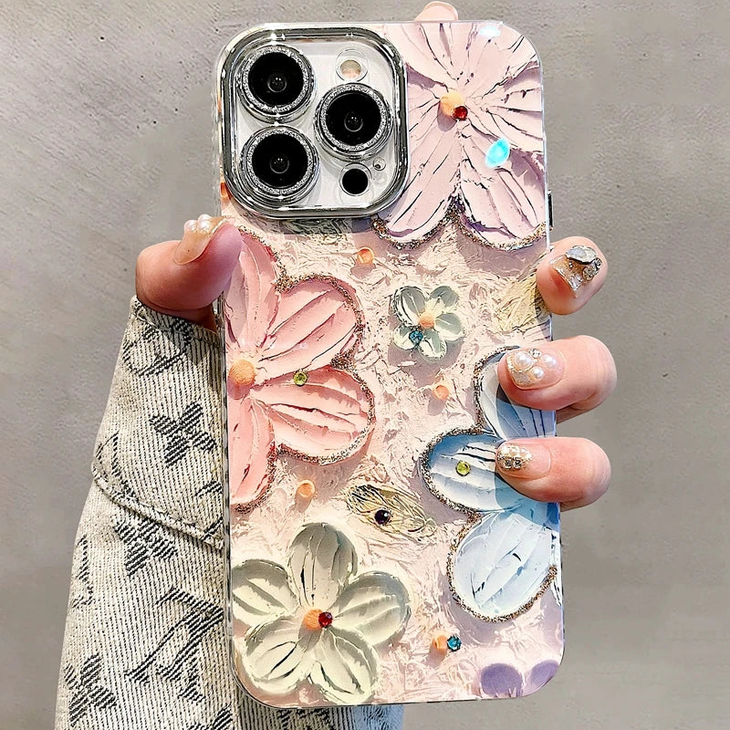 Luxury Glitter Flower Pattern Laser Phone Case