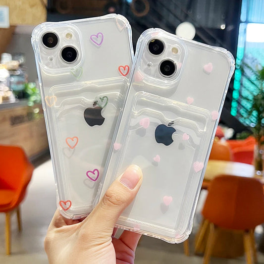 Transparent Love Heart Card Holder Phone Case