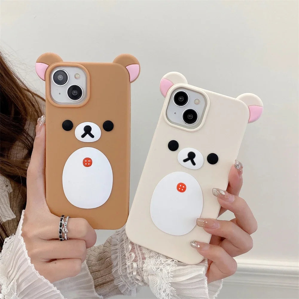 Cute 3D Pink Ears Big Mouth Bear Phone Case