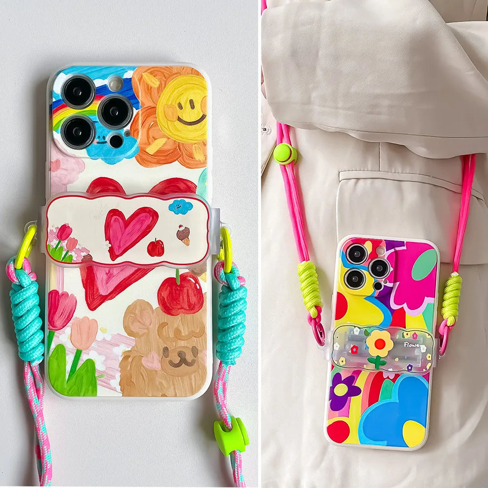 Love Heart Back Clip Lanyard Bracket Phone Case