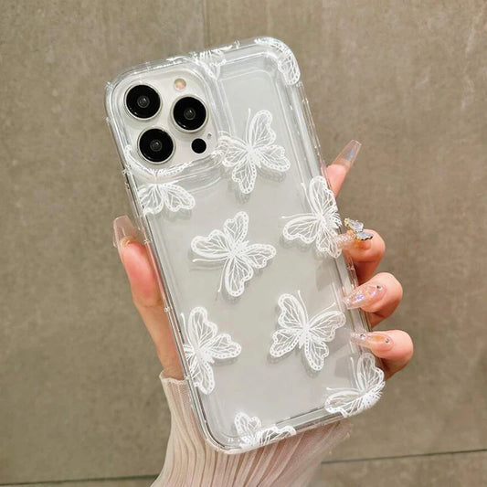 Cartoon White Butterfly Clear Phone Case