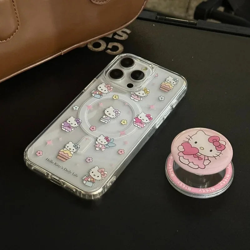 Cute Sanrio Hello Kitty Magnetic Bracket Magsafe Wireless Charge Phone Case