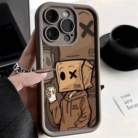 Cartoon Box Man Pattern Silicone Phone Case