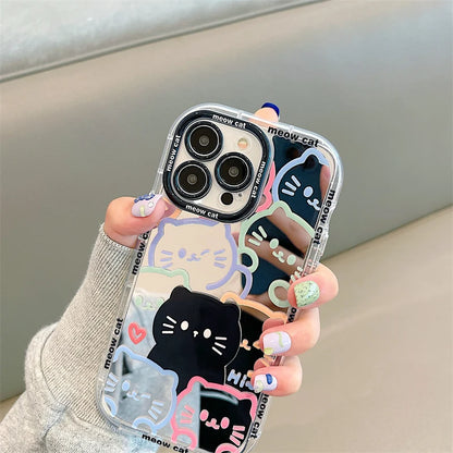 Plating Mirror Painted Lines Cute Cat Phone Case