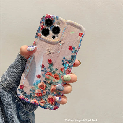 Luxury Laser Oil Painting Flowers Phone Case