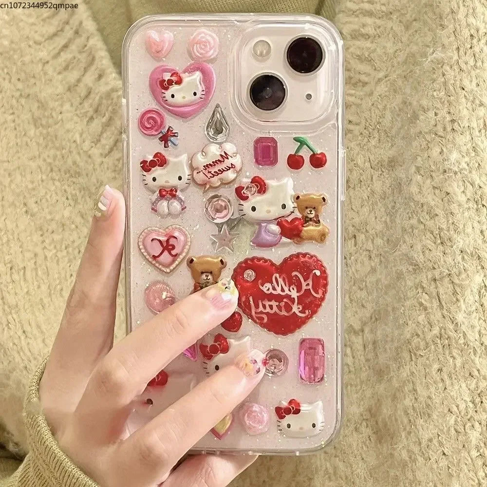 3D Sanrio Hello Kitty Sticker Glitter Phone Case