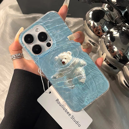 Swimming Bear Feather Yarn Soft Phone Case