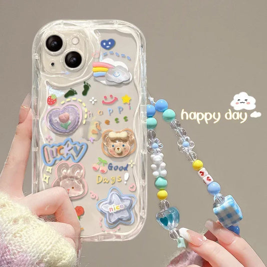 3D Bear Hang Phone Chain Lanyard Clear Soft Phone Case