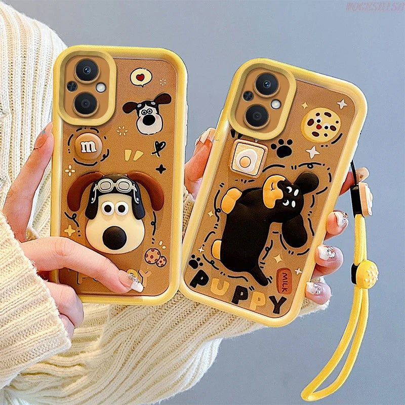 3D Cartoon Kuromi Strawberry Bear Wrist Strap Phone Case