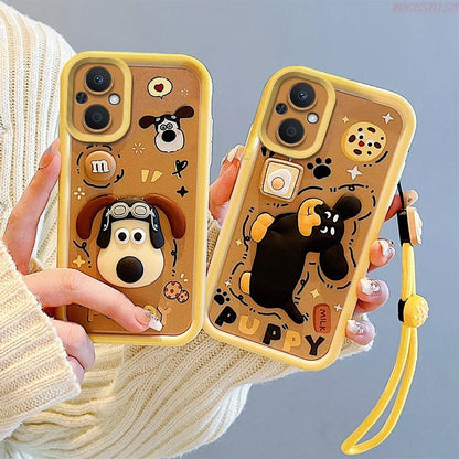 3D Cartoon Kuromi Strawberry Bear Wrist Strap Phone Case