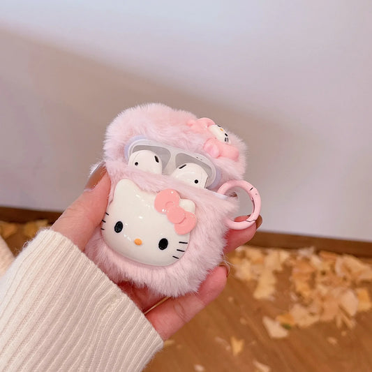 Hello Kitty Pink Plush Anime Earphone Airpod Case