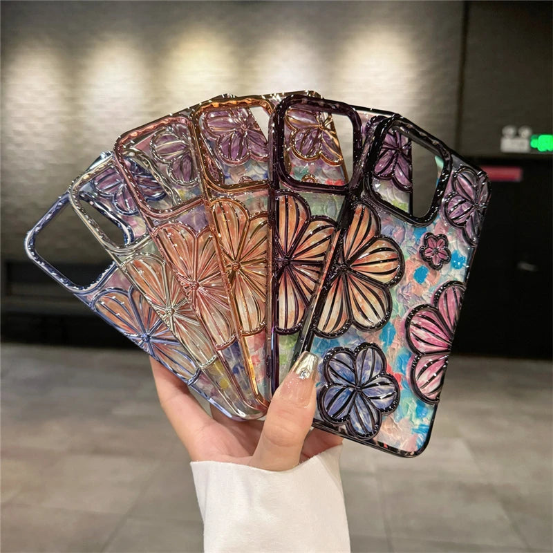 Luxury Plating Colour Fashion Flowers Phone Case