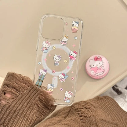 Cute Sanrio Hello Kitty Magnetic Bracket Magsafe Wireless Charge Phone Case